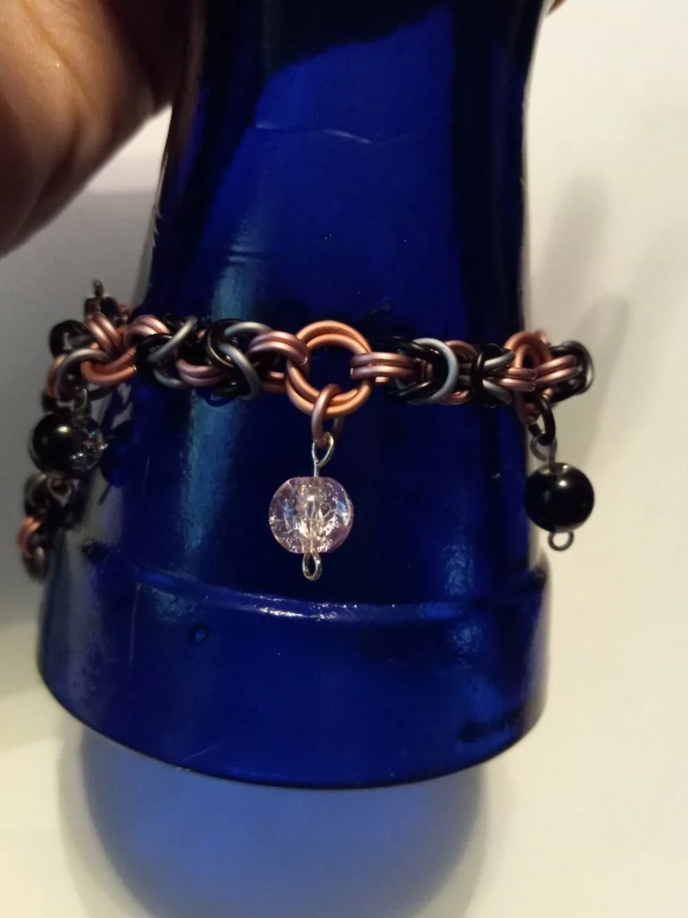 Pink, Black, & Grey Byzantine bracelet